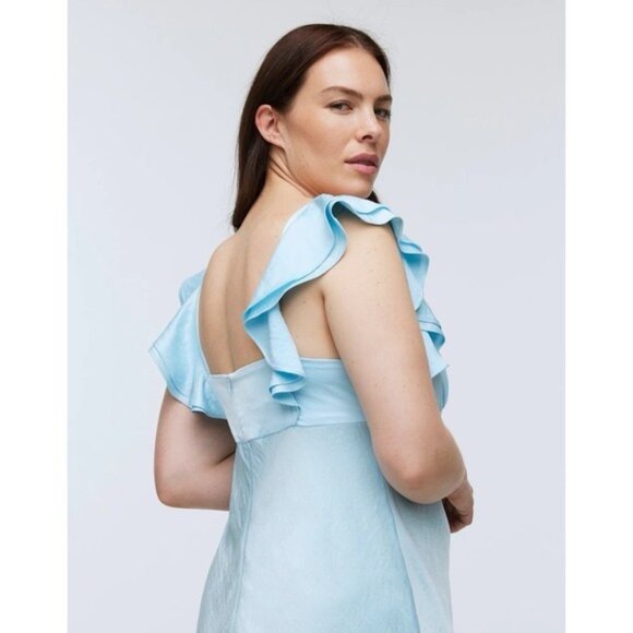 NWT Madewell Maxi Slip Dress Size 8 Flutter Sleeve Clarity‎ Baby Blue NP137 - Picture 6 of 13